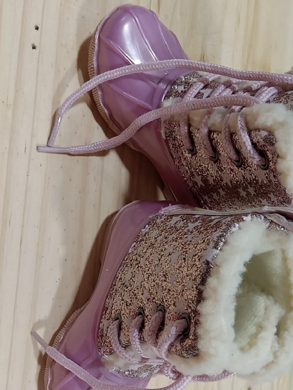 Kids Pink Sparkle Winter Boots with Faux Fur